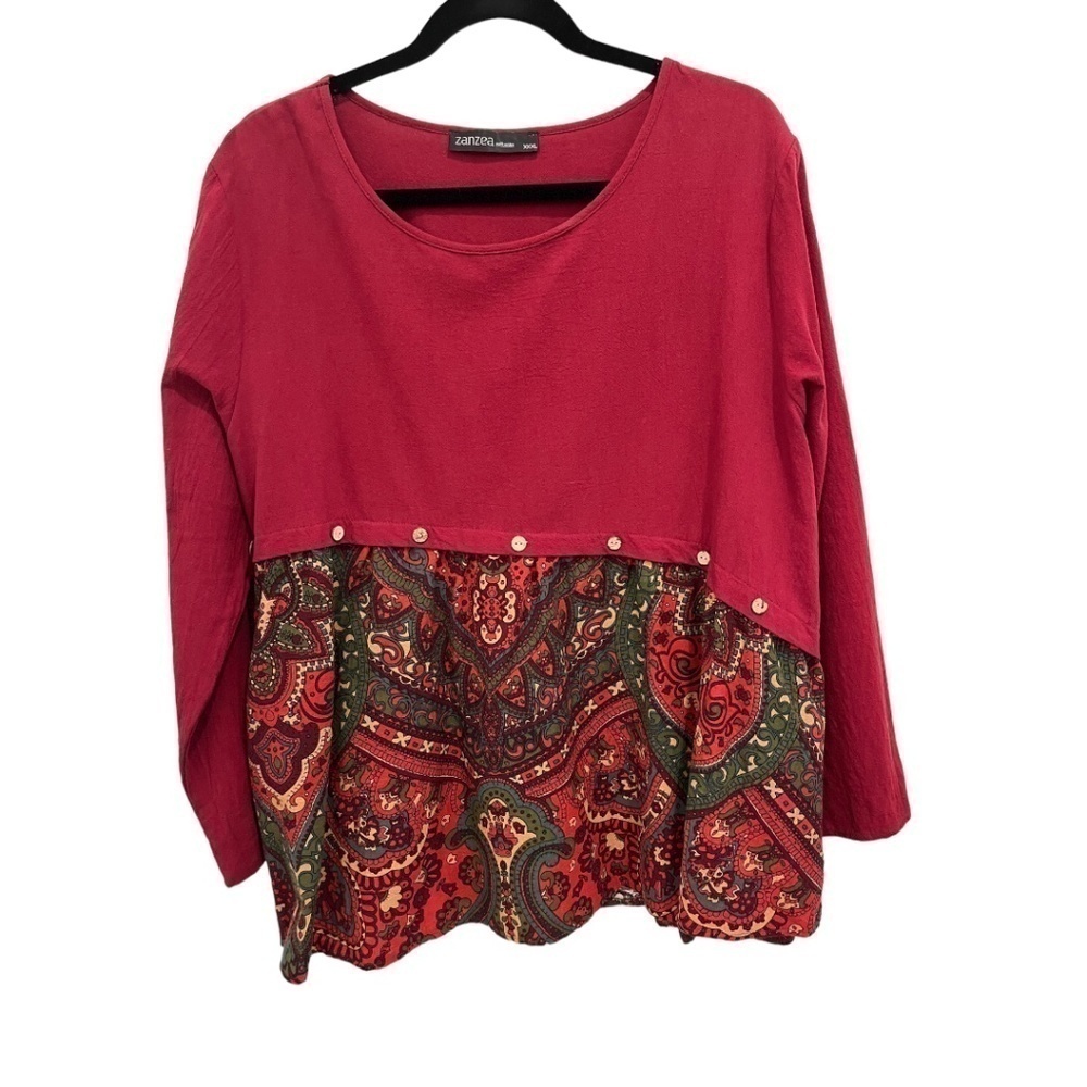 Zanzea Plus Size Long Sleeve Red Paisley Pullover Top Size XXXL